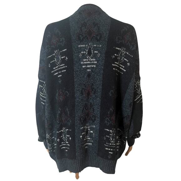 Vintage Expressions Cardigan Sweater Unisex XL Black Gray Knit Acrylic Oversized - Picture 10 of 15